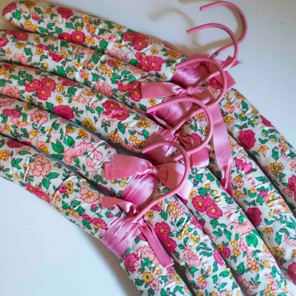 Cloth Covered Floral Hangers | Vintage Set of 5